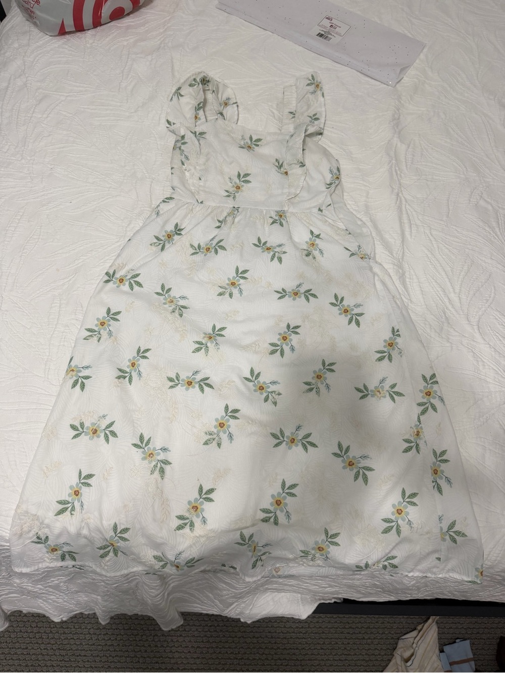WomensWhite Floral Ruffle Strap Dress